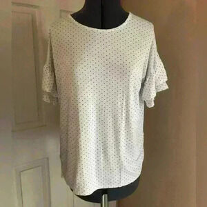 AGNES large short sleeve white gray polkadot top blouse polkadot